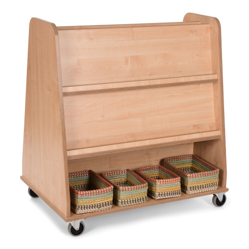 Early Years Mobile Double Sided Shelving & Book Unit with Seagrass Storage Set