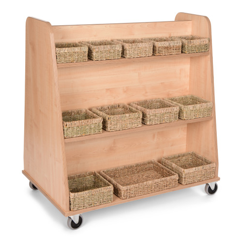 Early Years Mobile Double Sided Shelving Unit with Seagrass Storage Set