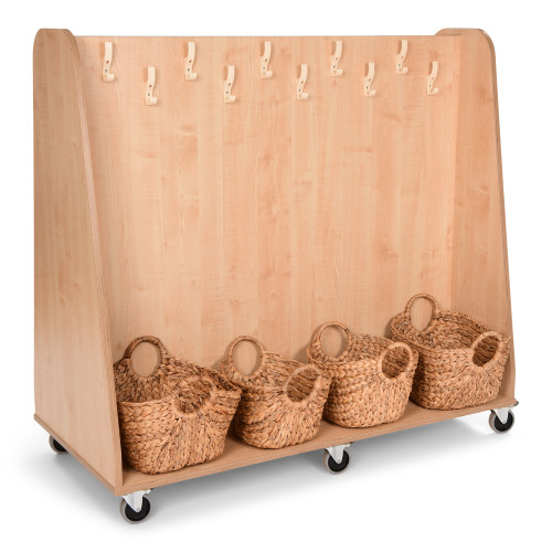 Mobile Double Sided Cloakroom Unit with Natural Basket Set