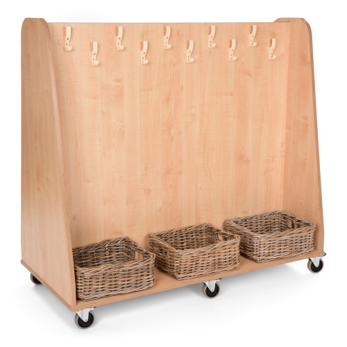 Mobile Double Sided Cloakroom Unit with Rattan Basket Set