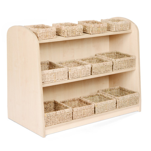 Low Level Shelving Unit With Square Seagrass Baskets