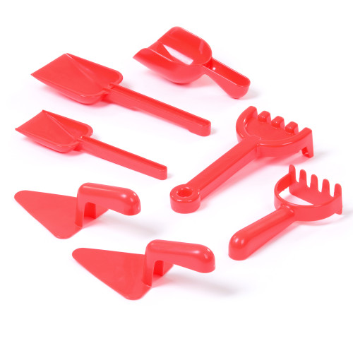 Set of Red Sand Tools, Trowel, Rake, Scoop