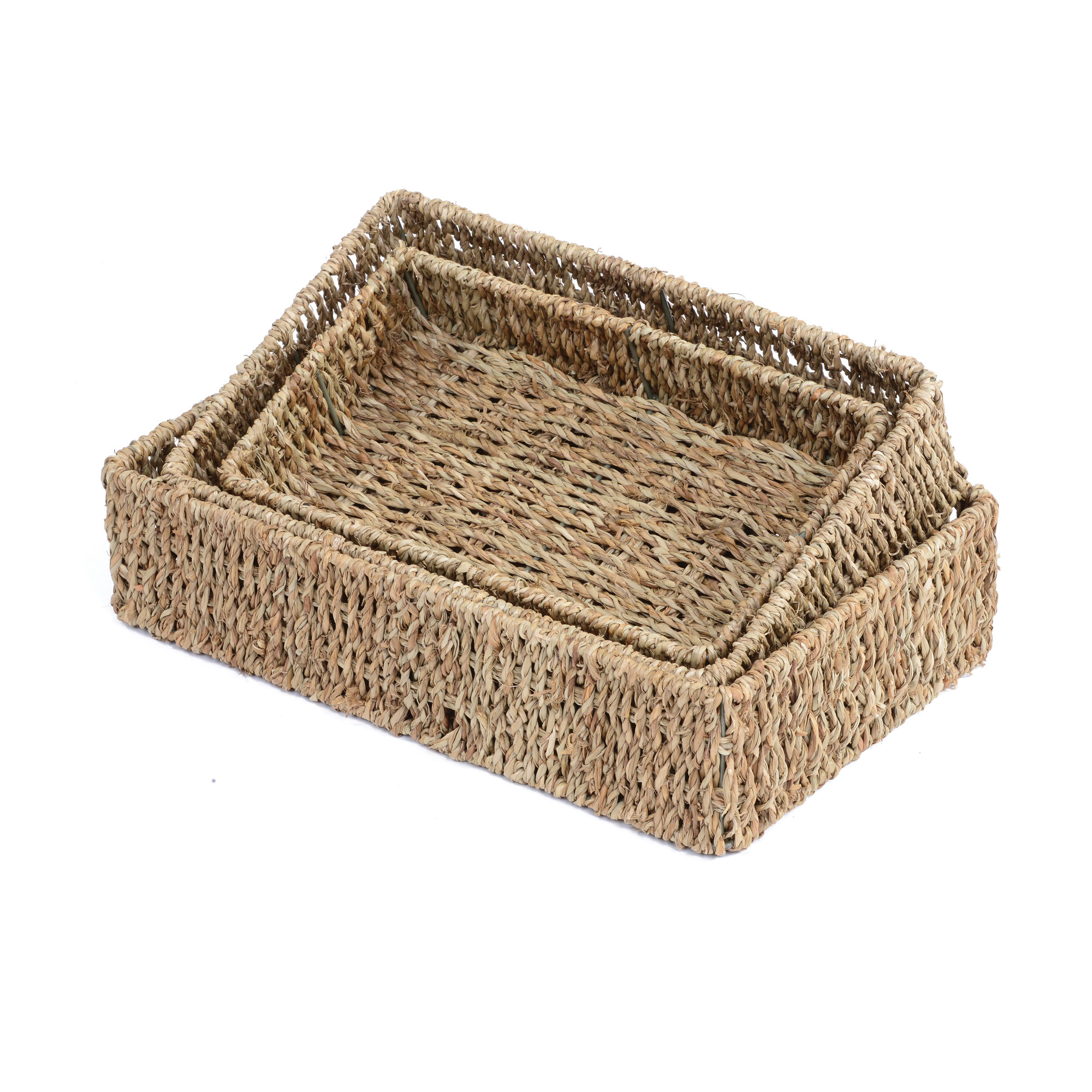 Set of Shallow Rectangular Seagrass Baskets